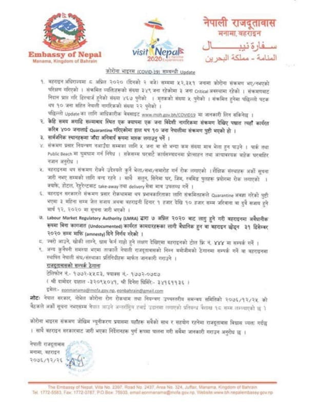 बहराइनमा थप १० नेपालीमा देखियो कोरोना, संक्रमित नेपालीको संख्या २२ पुग्यो