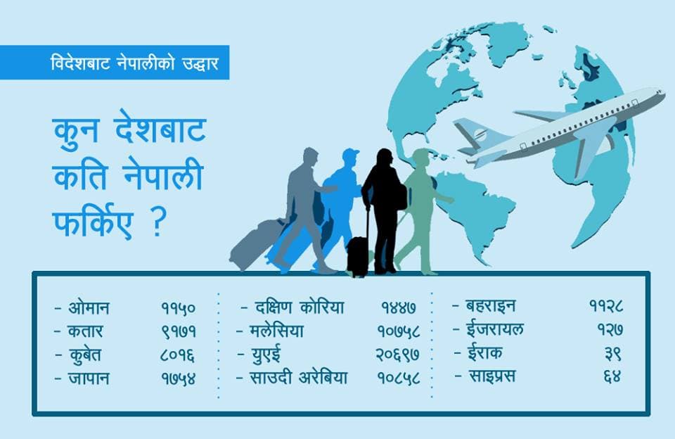 कोभिड १९ पछि ७१ हजार ७ सय ३५ नेपाली स्वदेश फिर्ता, युएईबाट मात्रै २० हजार ६ सय ९७ आए