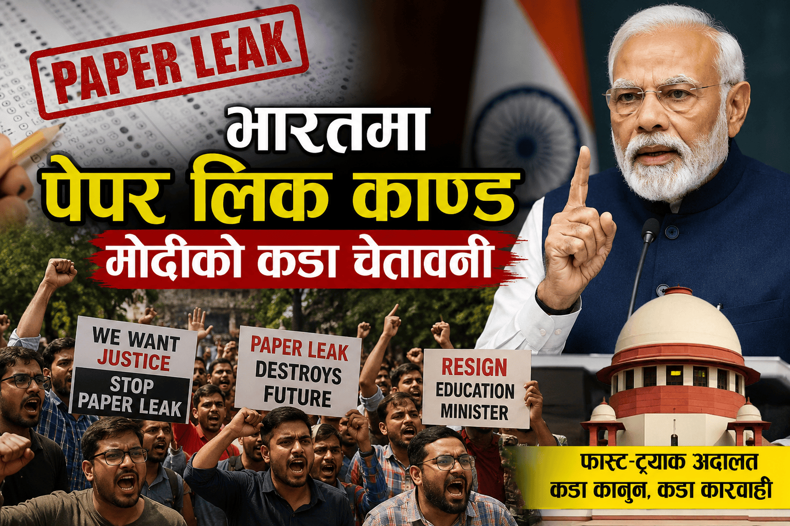 भारतमा पेपर लिक प्रकरण चर्कियो : मोदीले कडा कानुन र फास्ट-ट्र्याक अदालत घोषणा गरे पनि आन्दोलन जारी